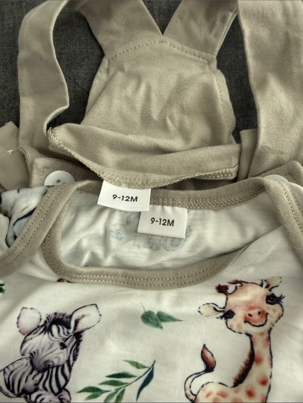 Neutral Animal Print Baby Overalls Set - Beige and Cream